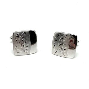 Vintage Hayward Polished Silver Floral Square Cufflinks - Men's Accessories